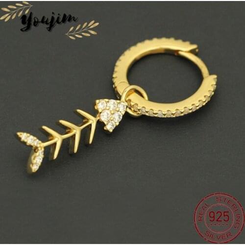 Summer Fashion Women Zircon Fishbone Single Earrings Luxury Cute Monaco Exquisite Jewelry Gift 925 Silver