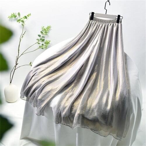 Womens Vintage Double Layer Pants Chinese Style High Waist Imitated Silk Chiffon Shiny Wide Leg Skirt Pants