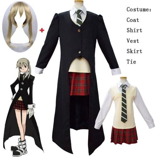 Anime Soul Eater Maka Albarn Cosplay Costume Black Cloak Trench For Girl Woman Jk Uniforms Coat Skirt Halloween Party Blonde Wig