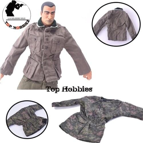 1/6 Soldier Action Figure Uniform German Military Uniform WWII Spring Cam Blouse Smock M36 Lieutenant Green Collar Uniform Suit