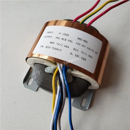 15V-0-15V 0.5A 2*7V 1.06A Transformer R Core R20 30VA custom transformer 220V/230V copper shield for pre-amplifier power supply