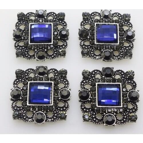 5pcs /lot 28mm Square Alloy 4 colored Crystal Rhinestone Buttons Silver Black DIY Accessories Flatback Wedding decoration Button