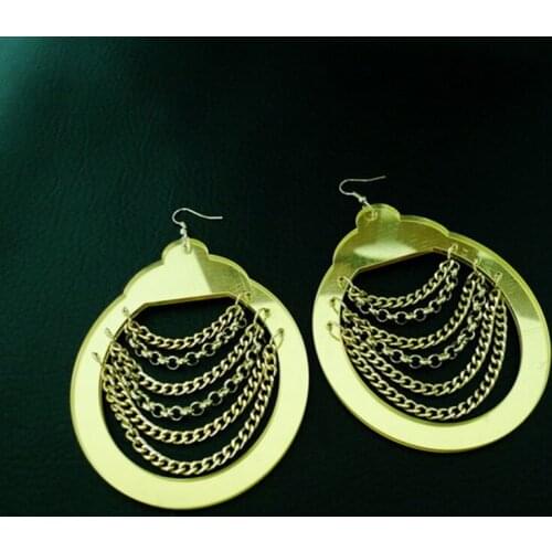 Hiphop Large Gold Round Drop Earrings Multilayer chain Designs big Circle Acrylic Tassel Earrings For women Jewelry E18127