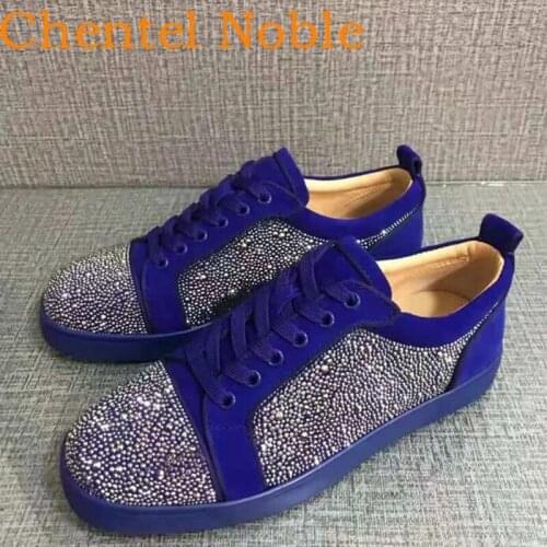 Brand Chentel Flock Bling Crystal Casual Party Shoes Men Sneakers Lace-Up Mixed Color Classic Manual Fashion Running Male