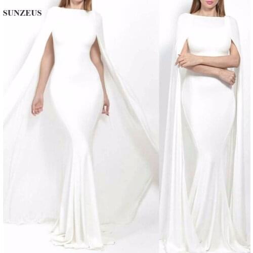 Saudi Arabia Dubai Long Evening Dresses With Long Cape Back Watteau Train Moroccan Kaftan Style Formal Gowns Sheath SAU430