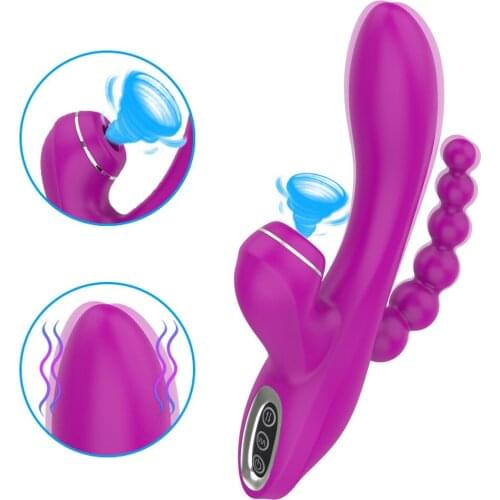 3 In 1 Dildo Rabbit Vibrator Clitoral Stimulator Sucking Vibrator Anal Massager Butt Plug Vibrator Sex Toys for Women Sex Shop
