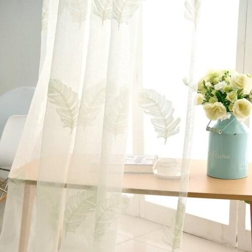 2019 Tulle Sheer Curtain for Living Room /Bedroom/Kitchen Voile Curtains Embroidered Feather Screen