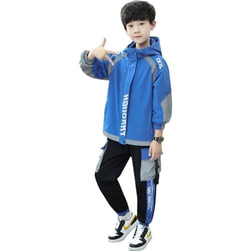 Kids boys spring / autumn suits mixed colors letters printed hooded jacket + pants 2pcs sets of new big virgin suit