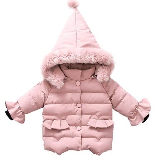 2019 baby girl new year festival cute cap coat with fur hood wool jacket pink winter autumn fall pockets 3 4 5 6 7 8 years old