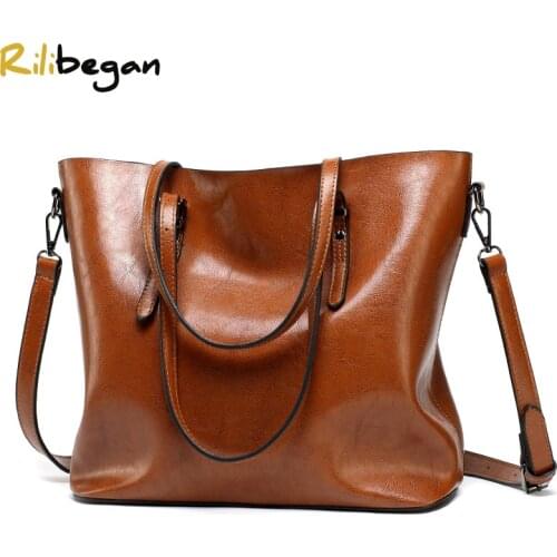Concise PU Leather Women Shoulder Bags Large Capacity Vintage Tote Bag Solid Handle Handbags Crossbody Messenger Bag for Women