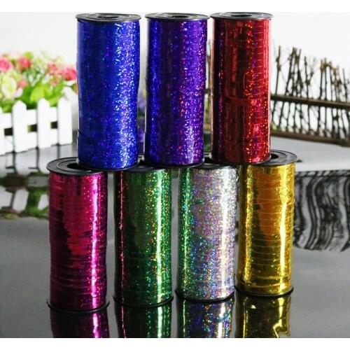 Laser Ribbon 1 Roll Balloons Ribbons Laser Curling Ribbon roll for Wedding Birthday Decor Gifts DIY Packing Satin Color Ribbons