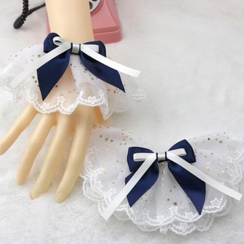 Lolita Fake Sleeve Wrist Cuffs Ruffled Lace Star Sequins Multicolor Bowknot Cosplay Bracelet Wedding Prom Party Clothing