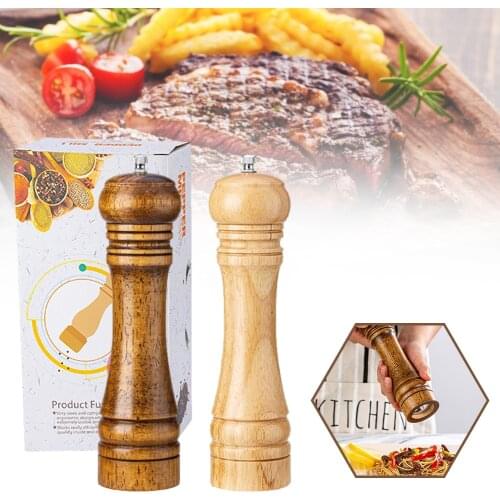 2Pcs 8" Salt and Pepper Mill Solid Wood Spice Grain Grinder with Adjustable Ceramic Grinding core Kitchen Tools Mills