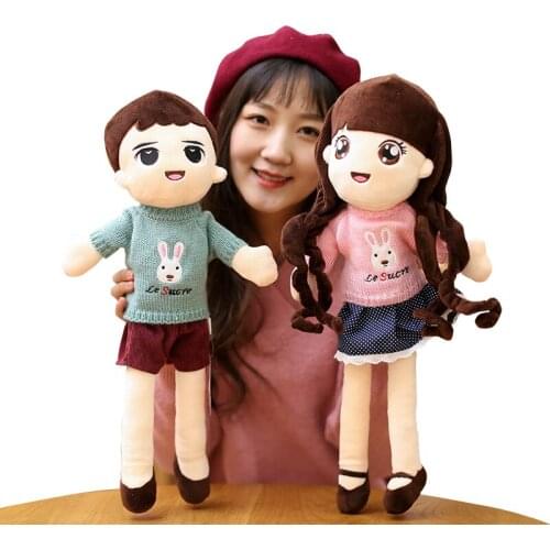 Lovely Boy Girl Plush Dolls Cartoon Stuffed Toys Dressing Sweater Doll Toy for Baby Children Girls Birthday Gifts 50cm