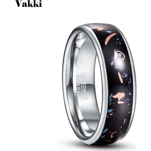 VAKKI Copper Scraps Embellishment Tungsten Carbide Rings Black Engagement Ring Jewelry for Men