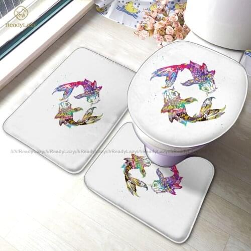 Goldfish Bath Mat 3 Piece Absorbent Shower Bathroom Mat Set Modern Polyester Bathroom Rug