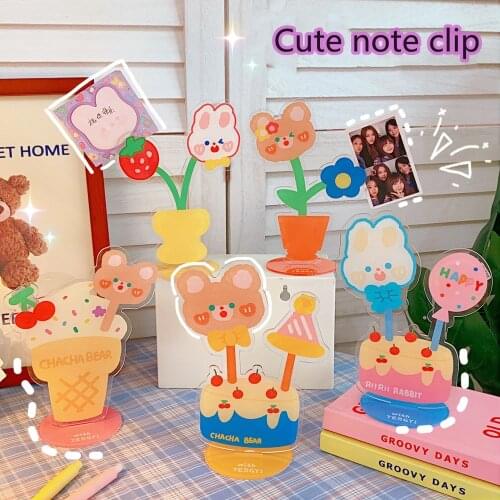 Yisuremia New Arrival Kawaii Bear Acrylic Memo Clip Holder Decorative Photo Clip Card Clip Holder Gift School Office Stationery