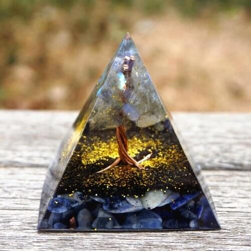 Handmade Orgonite Pyramid 60mm Tree of Life Gray Moonstone Sodalite Stone Iron Shavings Reiki Energy Healing Meditation Orgone