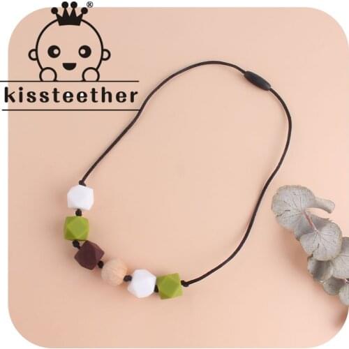 Kissteether Food Grade Silicone Pendant Teething Necklace Hexagon Silicone Beads Nursing Teether Necklace Baby Molar Necklace