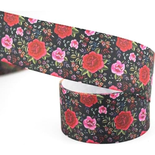 Popolar Flower Ribbons Printed Grosgrain Handmade Hair Bows Decorative Tape Gift Wrap 16mm 22mm 25mm 38mm 57mm 75mm
