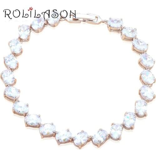 ROLILASON Top Sell sparkling pure White Crystal Zircon silver charm Bracelets Health Nickel Lead Free Fashion jewelry TB850