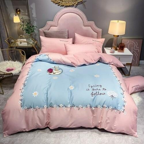 Luxury Light Luxury Pink Soft Girls Bedding Sets Kids Teenage Bedlinen Queen Twin Pine Duvet Cover Pillow Cases Flat Bed Sheet