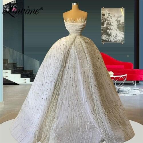 Luxury Beads Muslim Dubai Evening Dresses 2021 A-Line Long Beading Custom Made Plus Size Sparkle Party Dress For Weddings Prom