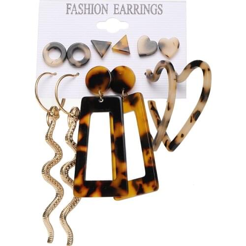Heart Shaope Resin Dangle Earrings Alloy Snake Earrings Jewelry Set