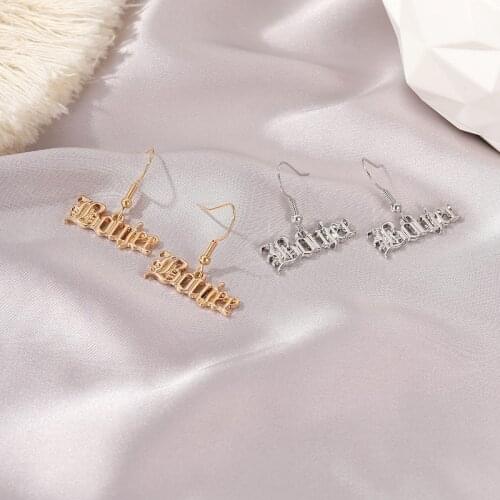 Song Bad and Boujee Series Earrings Simple English Alphabet Drop Earrings for Women Gold Silver Color Hip Hop Party Jewelry Gift