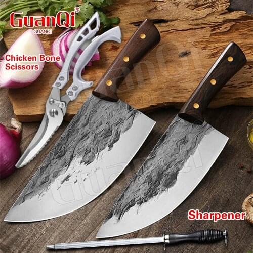 Stainless Steel Chef Knife High Carbon Blade Utility Chef Chopping Knife Cleaver Butcher Knife Cooking Tools Kitchen Scissors