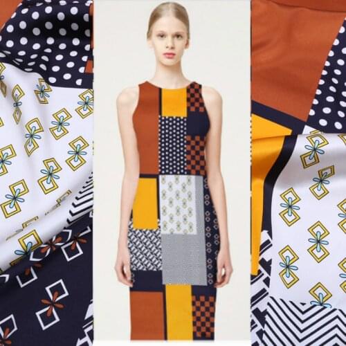 Digital Printing Silk Stretch Satin Fabric New Fashion Spring Summer Clothing Cheongsam Dress Skirt Sewing Material by Meter