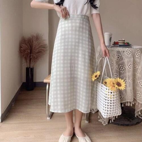 Chic Chiffon Plaid Skirt Womens Summer High Waist A-line Swing Skirt Women
