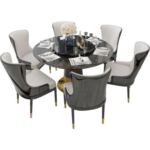Light luxury round table furniture Restaurant minimalist with turntable table chair combination