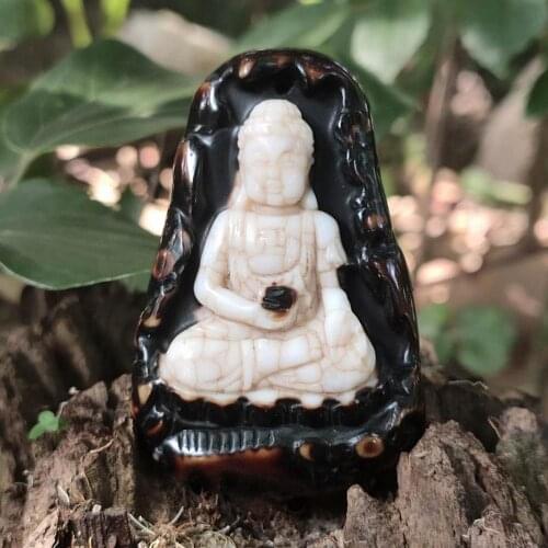 Tibetan Buddhism Auspicious Ancestor of buddha Pendant Old Agate Carved Male and Female Amulet Buddha Necklace Pendant