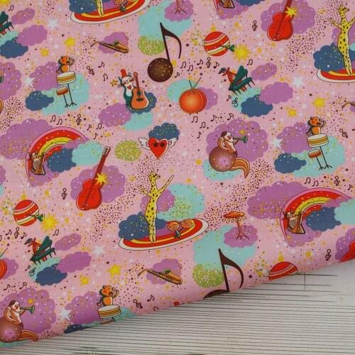 PVC coated waterproof fabric - Animals Concerts - Dog, cat, Musical instrument (Pink) (WF510)