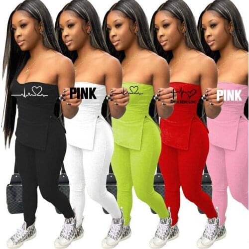 Knit 2 Piece Sets Womens Outfits Casual Sexy Loungewear Tube Top and Pant Suits Wholesale Items 2021 Party Outfit Matching Sets