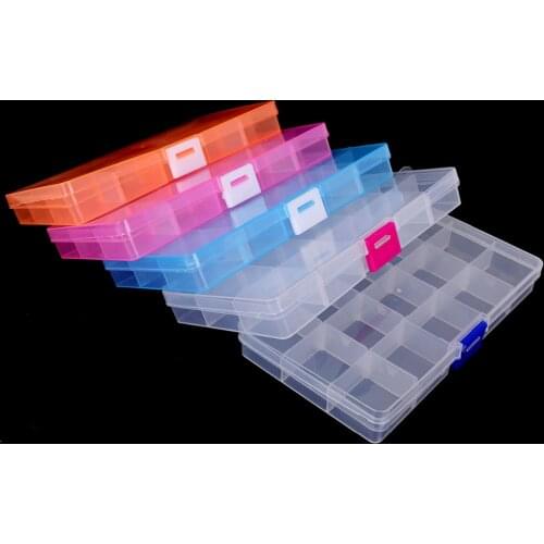 High Quality 15 Grid Plastic Adjustable Transparent Jewelry Ring Earrings Box Case Portable Organizer Storage Box Travel Bins