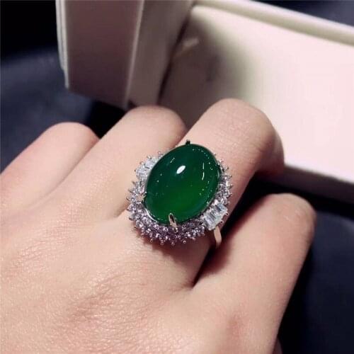 Koraba Fine Jewelry 925 Silver Inlaid Round Green Chalcedony Noble Ring Gifts Free Shipping