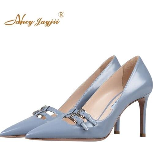 Ladies Shoes Woman Pupms Solid Super High Thin heels Pointed Toe Slip-On Buckle Basic Fashion Leisure Basic 2019 Nancyjayjii