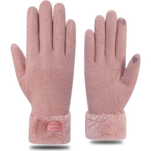 70% Cashmerel Thermal Gloves Women Winter Cashmere Wool Velvet Thickened Warmth Korean Cute Driving Female Touch Screen Gloves