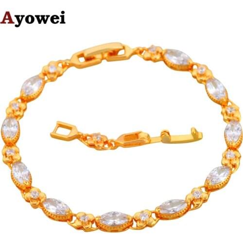 Ayowei Trendy Bracelet White Zirconia Fashion Jewelry Gold tone Gift Health Nickel & Lead free TB1116A for Women