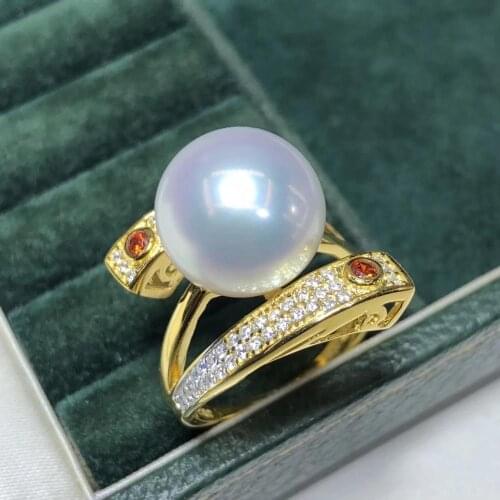 D418 Pearl Ring Fine Jewelry 925 Sterling Silver Round 10-11mm Fresh Water White Pearls Rings for Women Presents