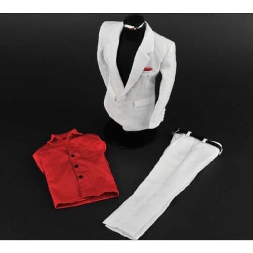 1/6 Scale Man Soldier White Suit with Red Shirt Clothing Set for 12in Action Figure Phicen Tbleague HT Body Model Toy