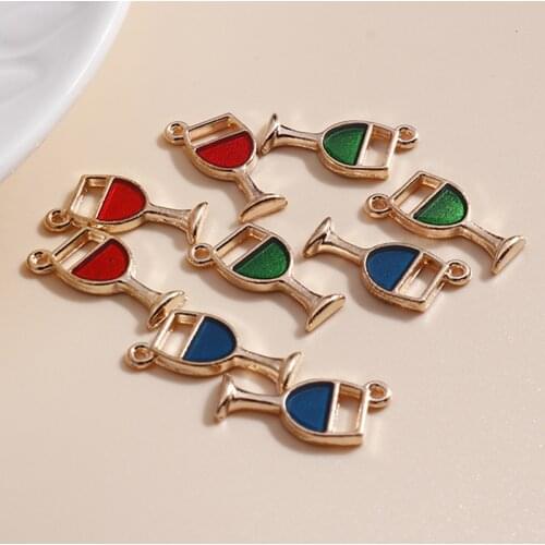 10pcs/lot 7*17mm Enamel Beer Wine Glass Charms DIY for Necklaces Pendants Earrings Cute Party Charms Jewelry Making Accessories