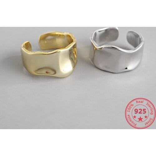 100% Authentic 925 Sterling Silver European American Jewelry Simple Irregular Concave-convex Fashion Tide Flow Open Ring