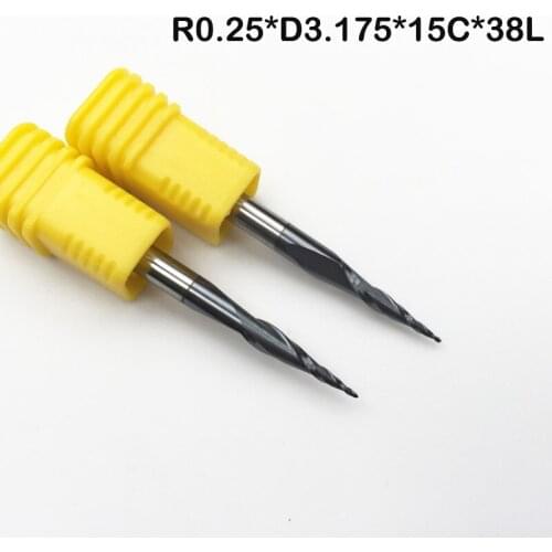 2pc R0.25 1/8"(3.175mm)shank HRC55 carbide Tapered Ball Nose End Mills milling cutter wood Engraving tools knife