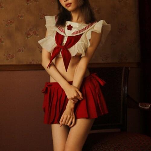 2020 New Sexy Lingerie Student Dress Bow Tie Cosplay Suit Temptation Pleated Skirt Chiffon Fungus