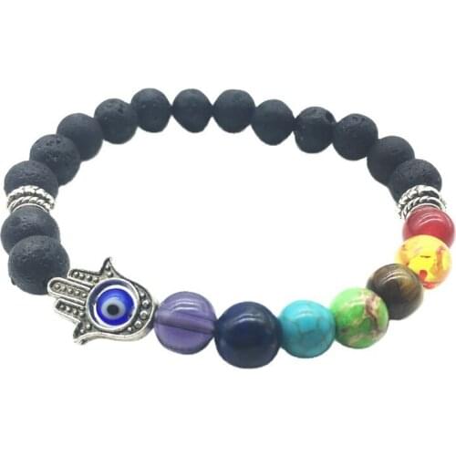 2020 New Natural 8mm Black Lava Bracelet 7 Chakra Palms Palm of hand Yoga Bracelets for Women And Men