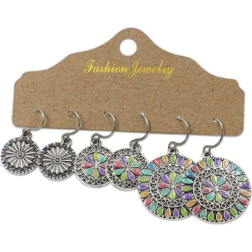 3 Pairs of Retro Korean Earrings Silvery Rainbow Raindrop Pendants Different Sizes For Femininity Jewelry Ear Accessories Gifts