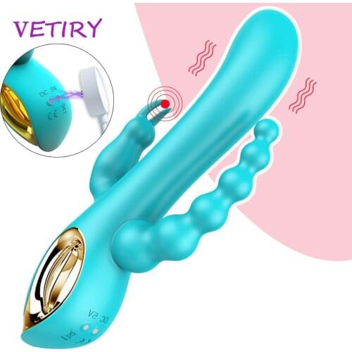 3 in 1 G-Spot Rabbit Anal Dildo Vibrator Adult Sex Toys with 10 Vibrating Mode for Women Rechargeable Clitoris Vagina Stimulator
